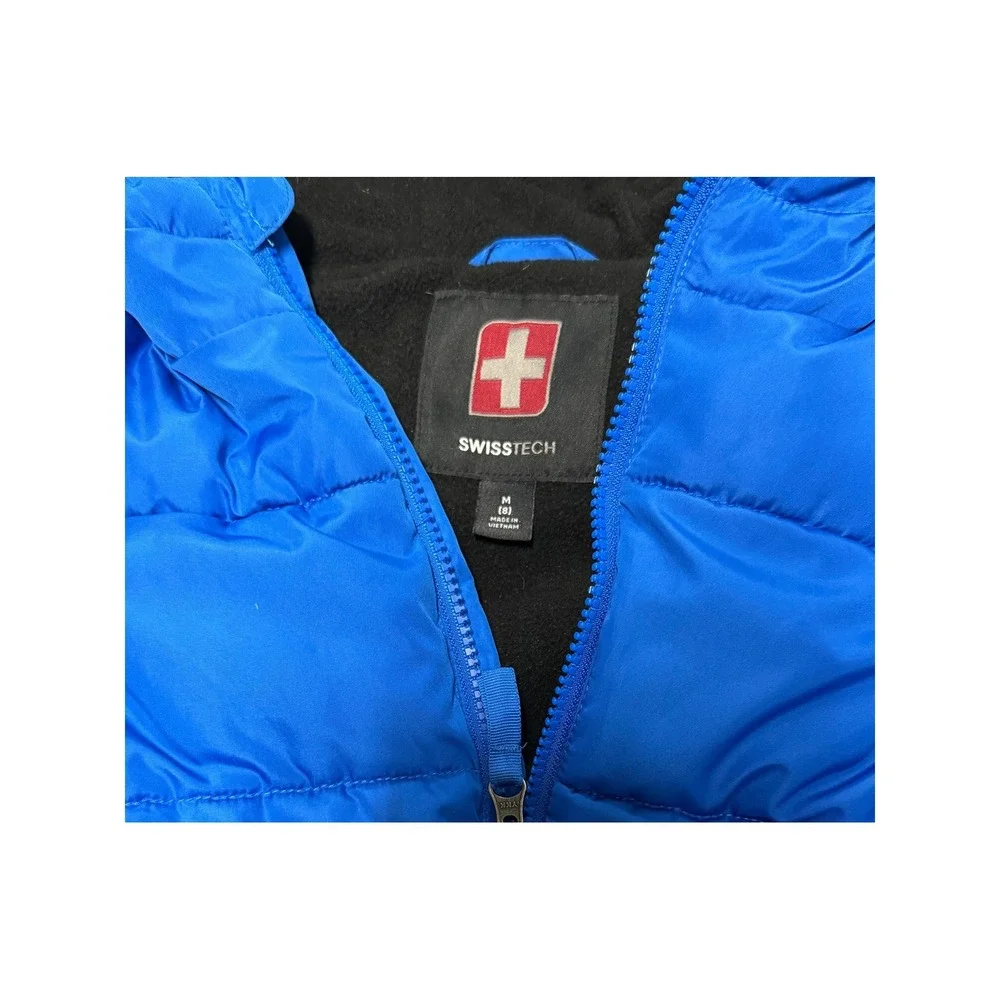 SwissTech Kids Blue Hooded Puffer Jacket Fleece Lined Size M 8 SW33100078181B